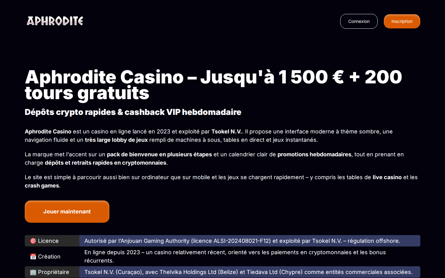 Aphrodite Casino - aperçu du casino