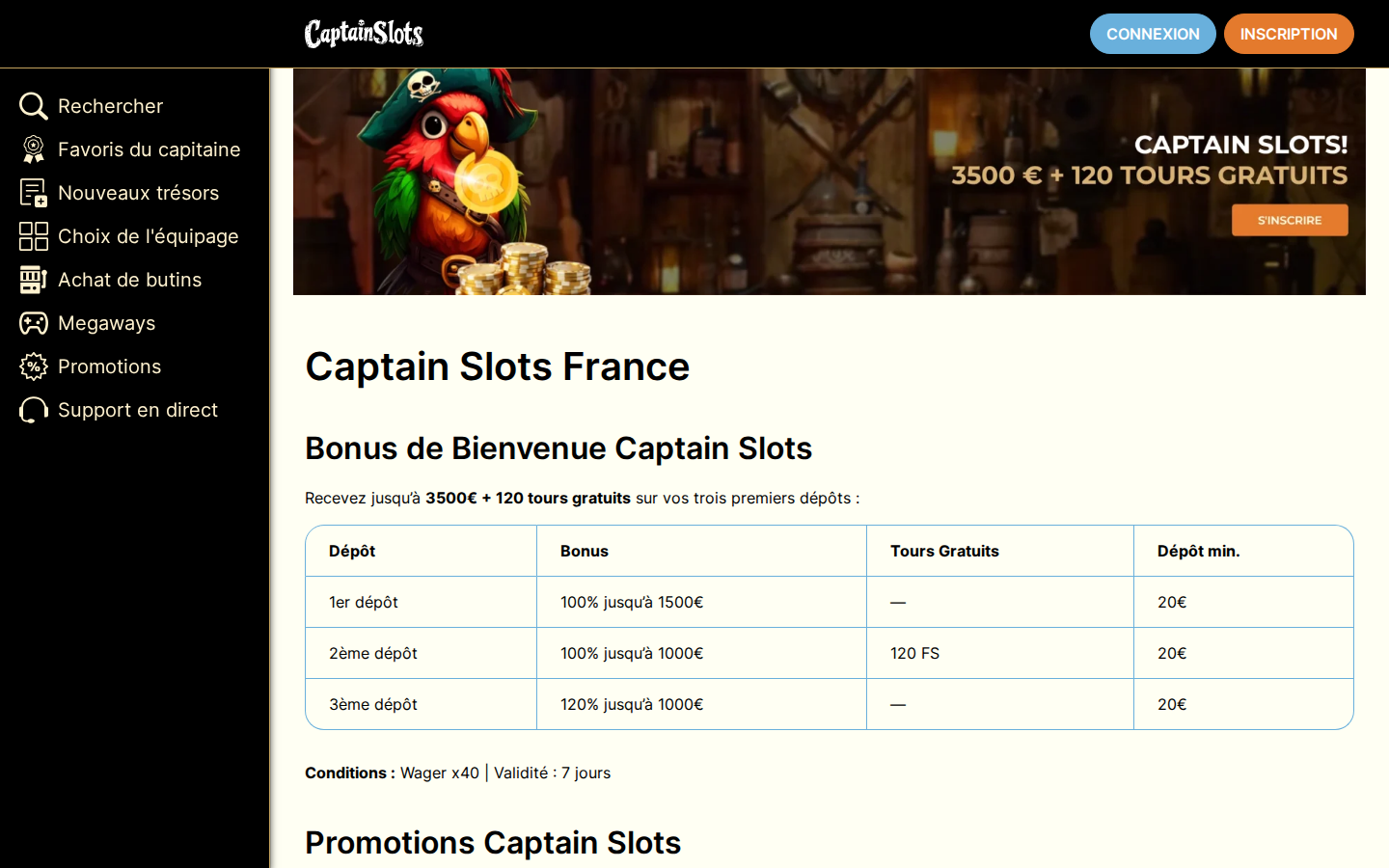 Captain Slots Casino - aperçu du casino